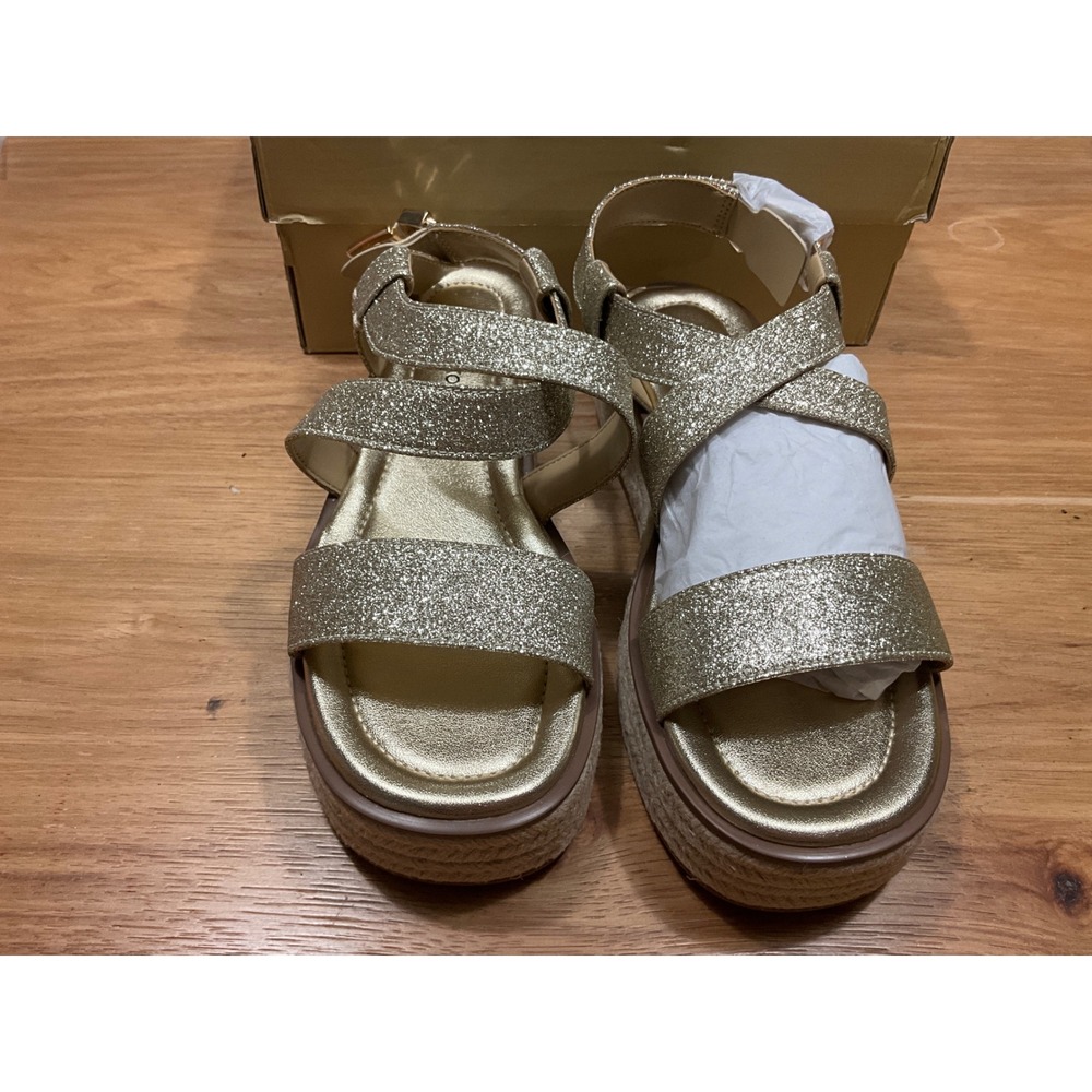 Michael Kors Gold Glitter Espadrille Platform Sandals MV24L Mens 7M - Picture 2 of 8